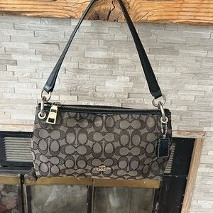 Coach Black and Brown Signature Shoulder Bag
